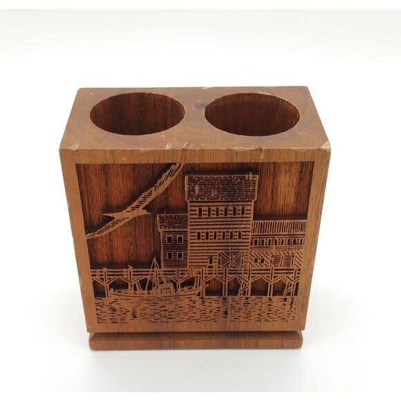 Vintage Walnut Wood Laser Engraved Desk Accessory Office Decor, Nautical Coastal - Picture 8 of 12